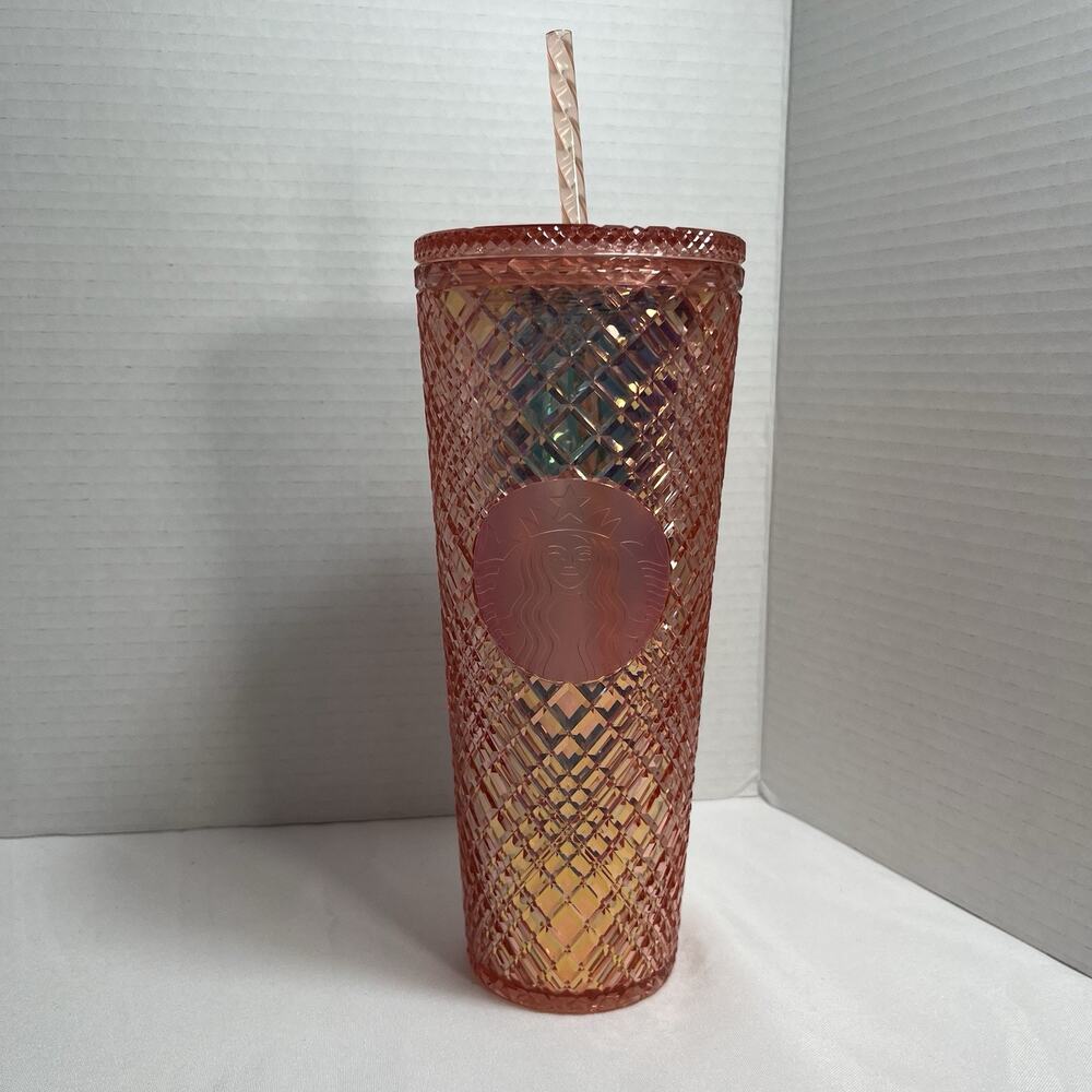 NWTStarbucks Holiday 2021 Iridescent Rose Gold Jewel Cold Cup Tumbler 24oz Venti